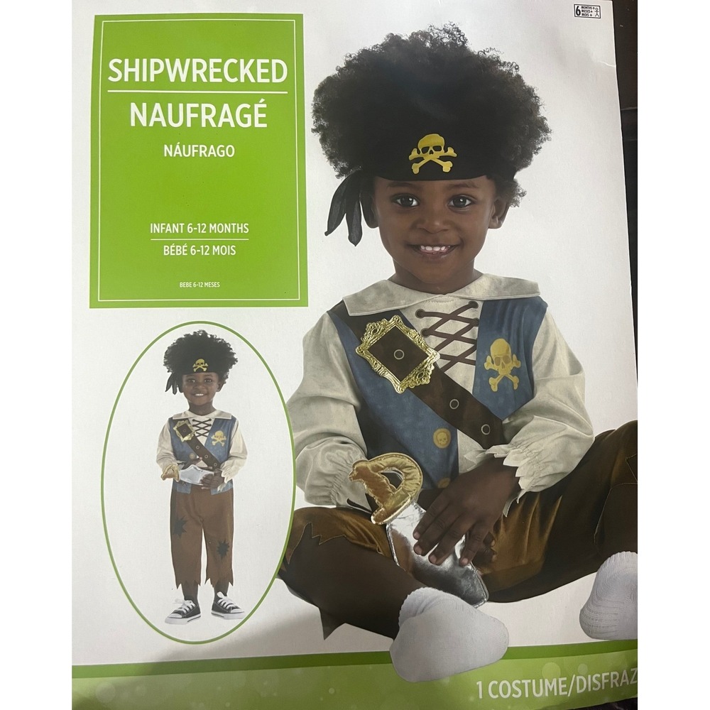 Baby Pirate Halloween Costume 6-12 Months Shipwrecked 3 Piece Sword Rattle